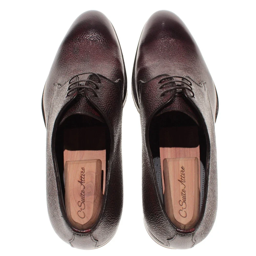 Di Bianco NWB Lace Up Derby Dress Shoes Size 9 US in Dark Red Pebbled Leather